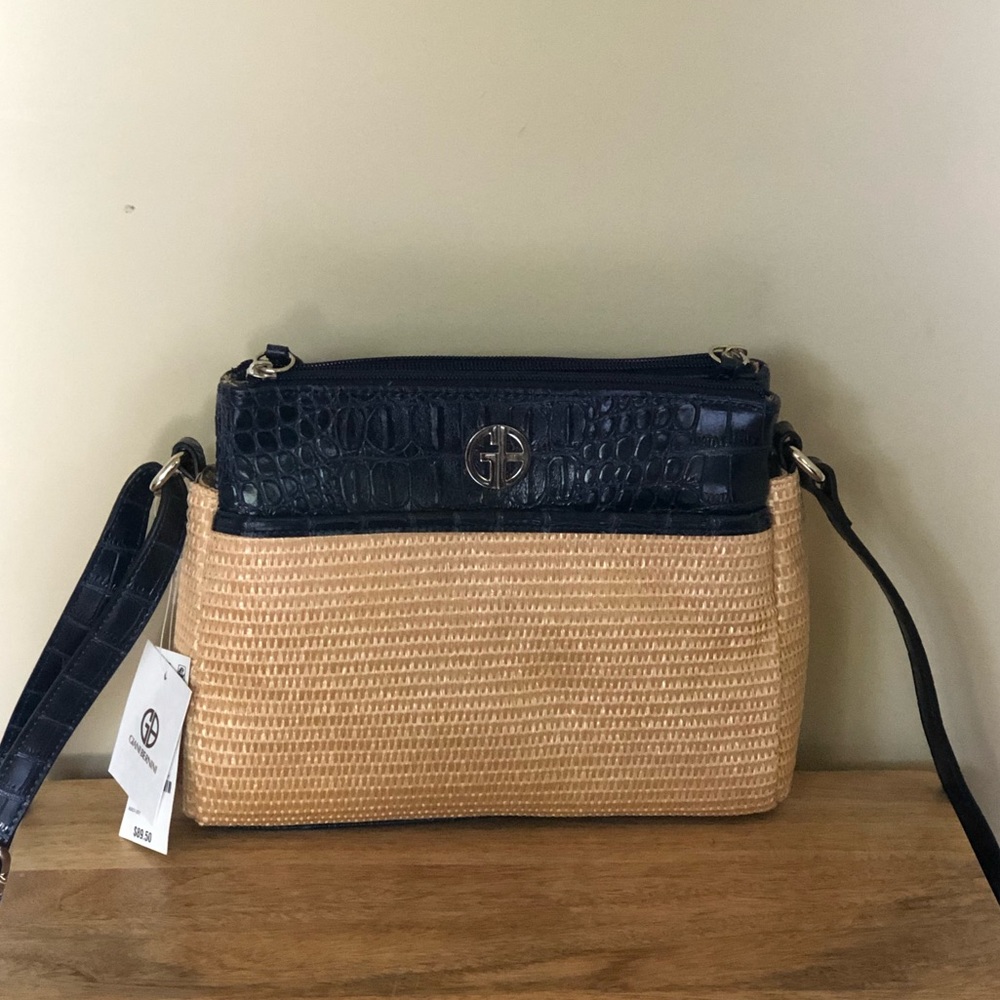 NEW Giant Bernini Double Zip Straw Croc Crossbody